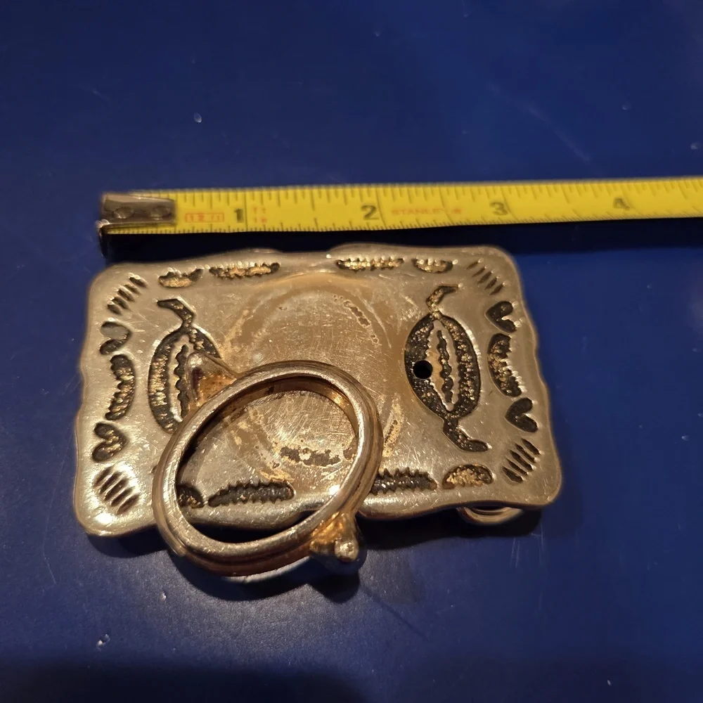 Kokopelli Southwestern Silver Gold Tone Belt Buckle with Cabochon Center
